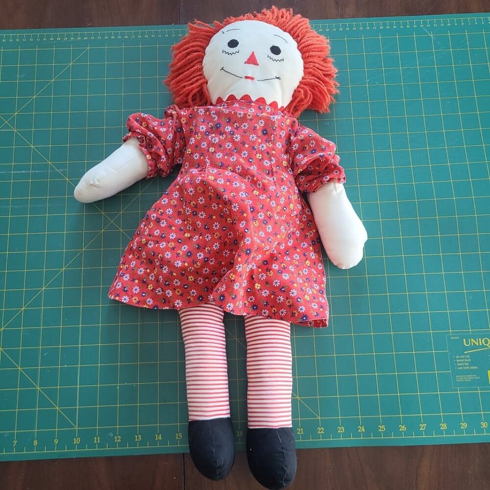 24 inch vintage handmade Raggedy Ann and Andy doll 1970s classic style